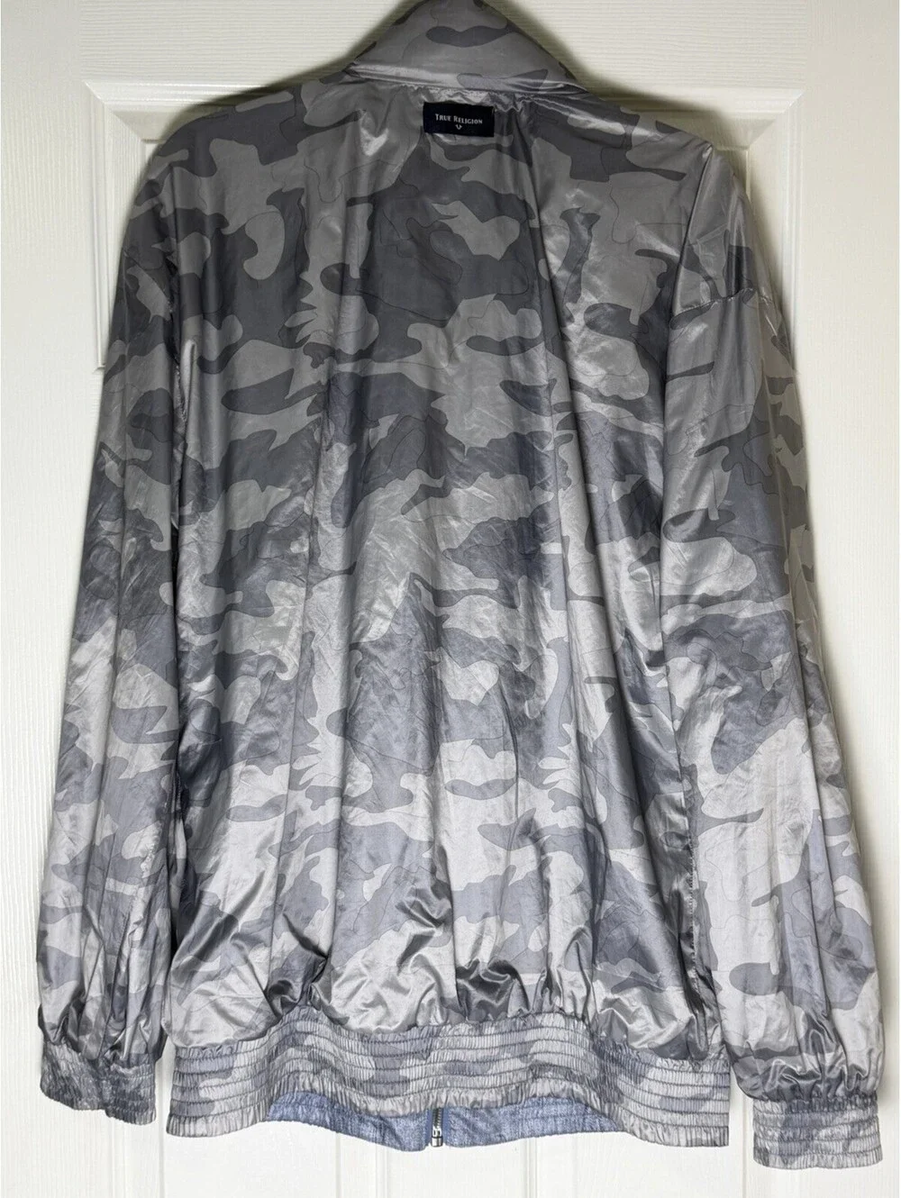 True Religion Men’s Gray Camo Track Jacket Full Zip Pockets Size XL